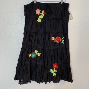 Uniform John Paul Richard Black Midi Skirt Medium NEW Tiered Embroidered Floral